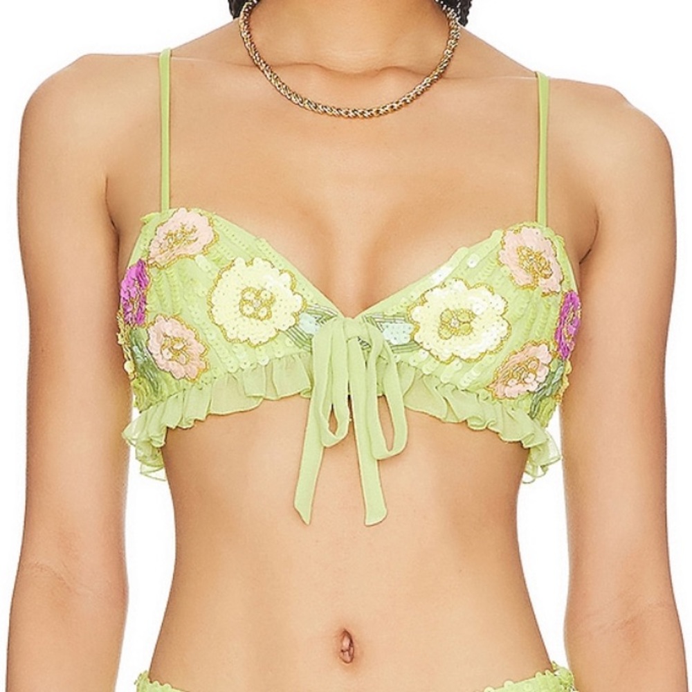 Cal Embellished Crop Top in Lime Green - Majorelle